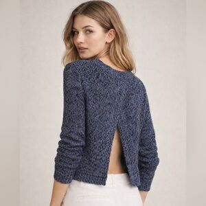 Babaton Aritzia Blue Black Knit Linen Silk Split-Back Sweater SZ Small